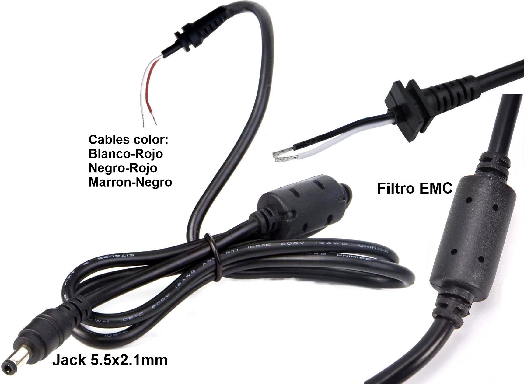 Conector Jack 5.5x2.1mm con Cable y pasacable y Filtro